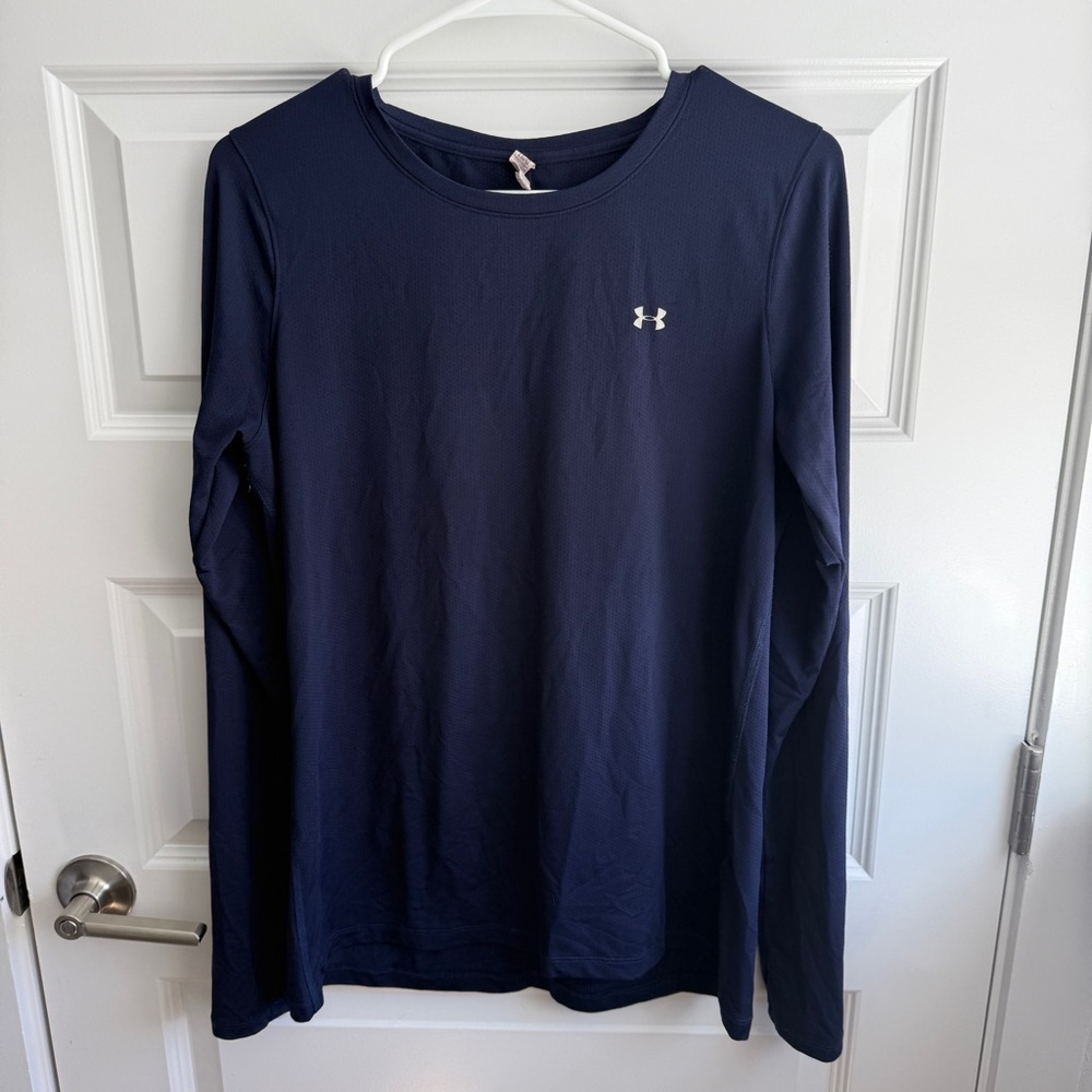 Under Armour Navy Long Sleeve Mesh Athletic Top – Workout Shirt – Size L